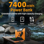 7400mWh Solar Emergency Radio & Power Bank – Hand Crank, SOS Alarm & Flashlight
