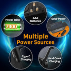 7400mWh Solar Emergency Radio & Power Bank – Hand Crank, SOS Alarm & Flashlight