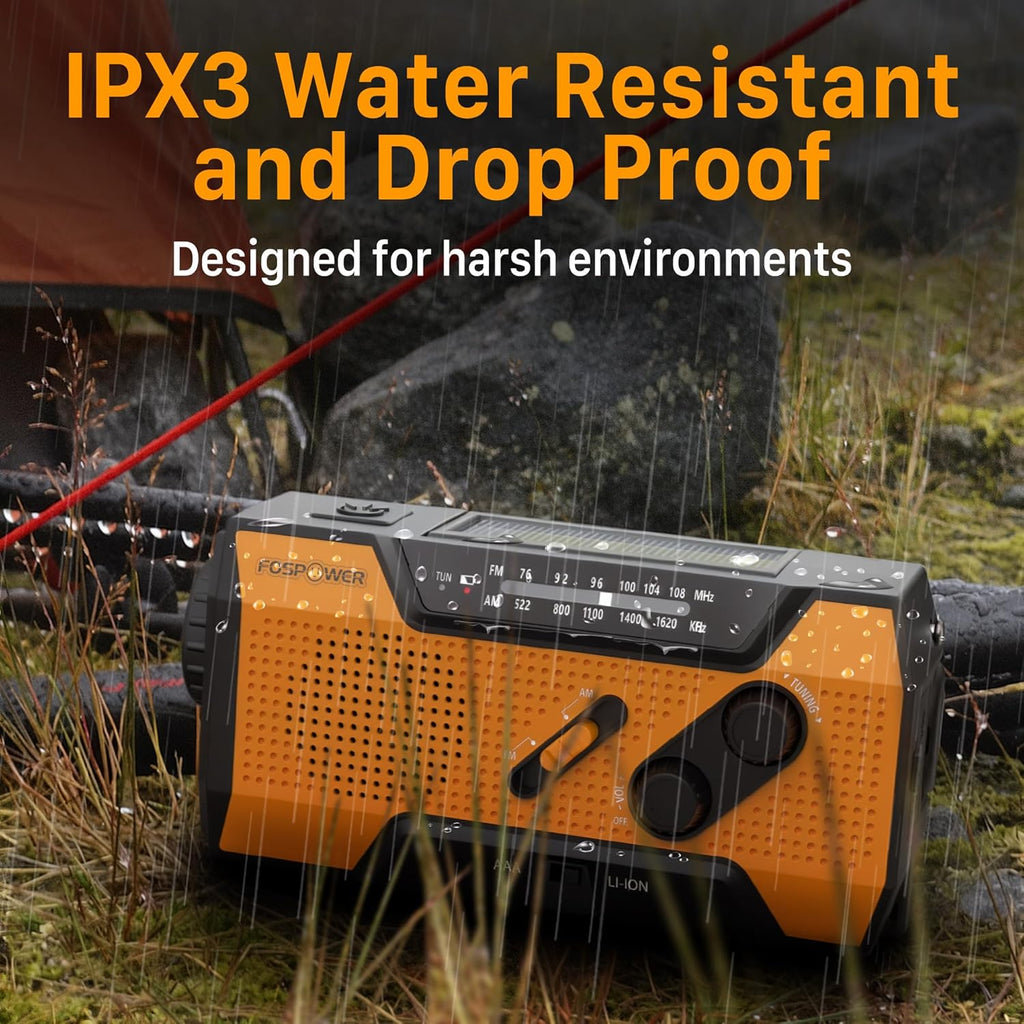 7400mWh Solar Emergency Radio & Power Bank – Hand Crank, SOS Alarm & Flashlight