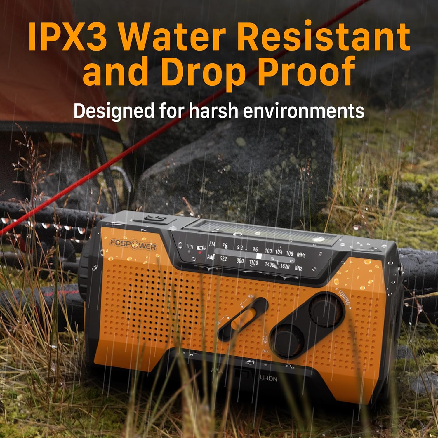 7400mWh Solar Emergency Radio & Power Bank – Hand Crank, SOS Alarm & Flashlight