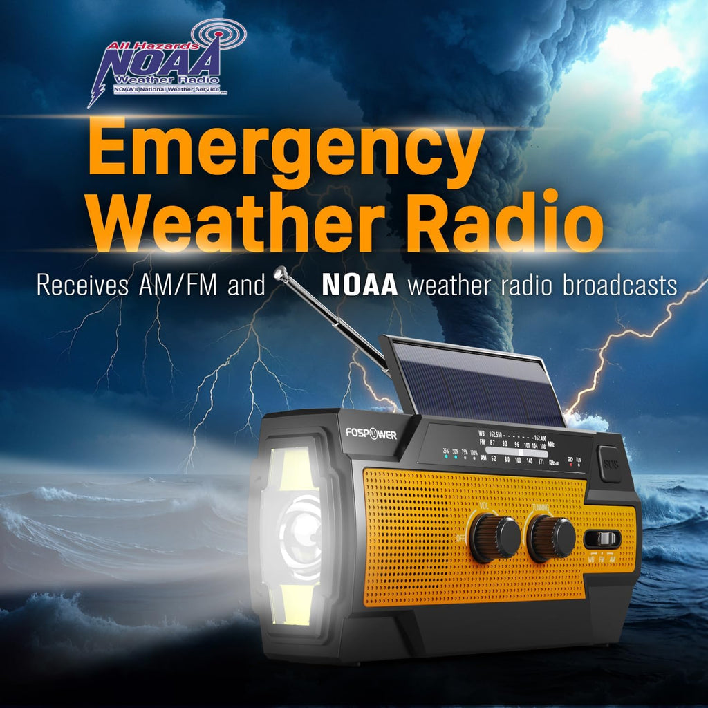 14800mWh Solar Emergency Radio & Power Bank – Hand Crank, SOS Alarm & Flashlight