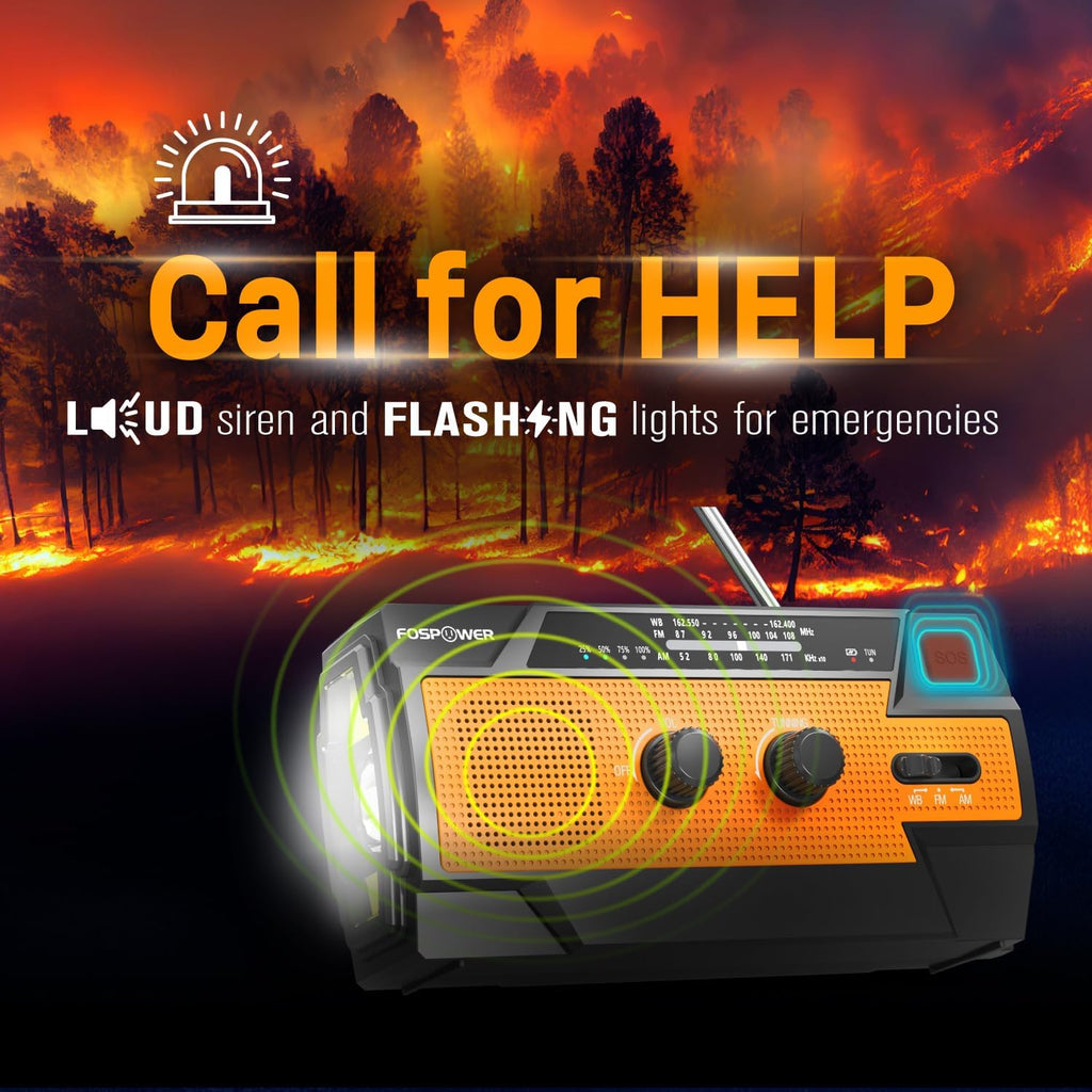 14800mWh Solar Emergency Radio & Power Bank – Hand Crank, SOS Alarm & Flashlight