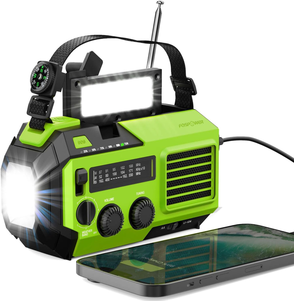 19240mWh Solar Emergency Radio & Power Bank – Hand Crank, SOS Alarm & Flashlight