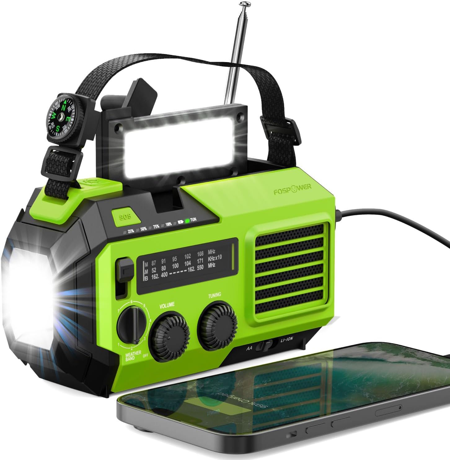 19240mWh Solar Emergency Radio & Power Bank – Hand Crank, SOS Alarm & Flashlight