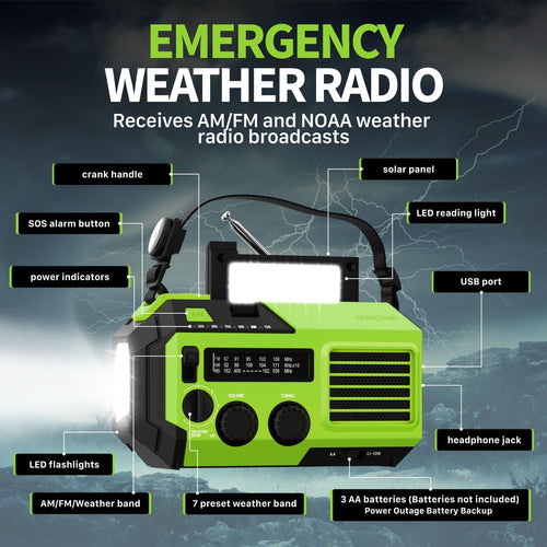 19240mWh Solar Emergency Radio & Power Bank – Hand Crank, SOS Alarm & Flashlight