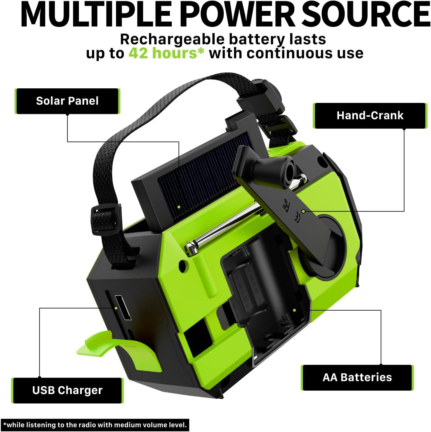 19240mWh Solar Emergency Radio & Power Bank – Hand Crank, SOS Alarm & Flashlight