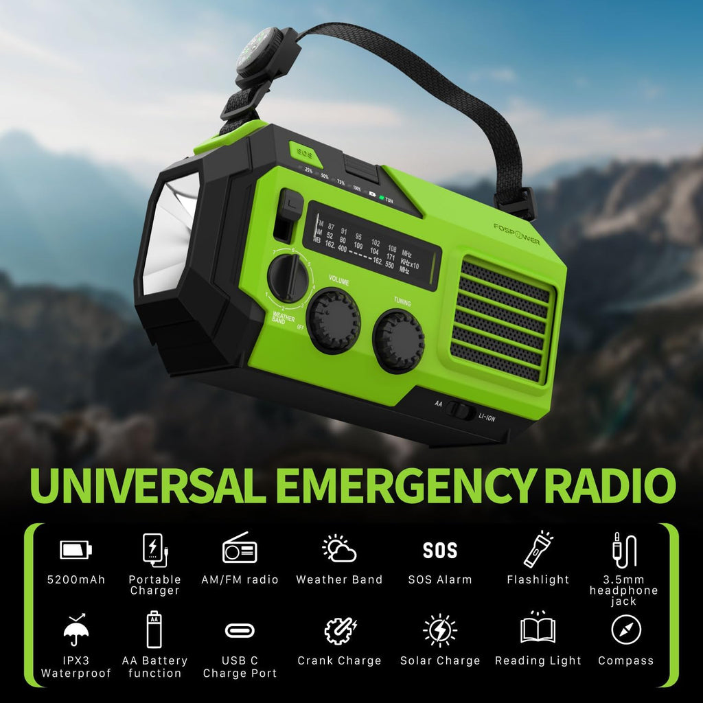 19240mWh Solar Emergency Radio & Power Bank – Hand Crank, SOS Alarm & Flashlight